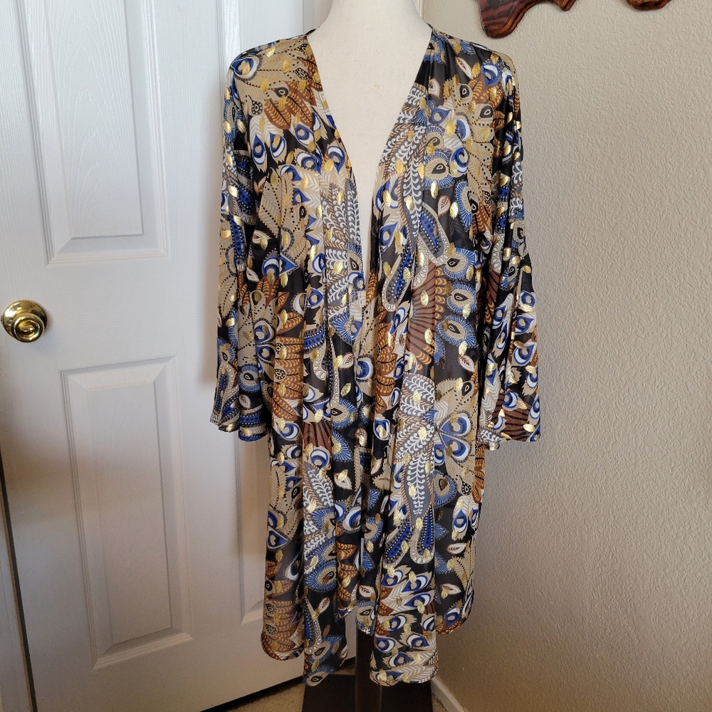 NWT Lightweight Buttonless Cardigan Size XL Peacock Vibes